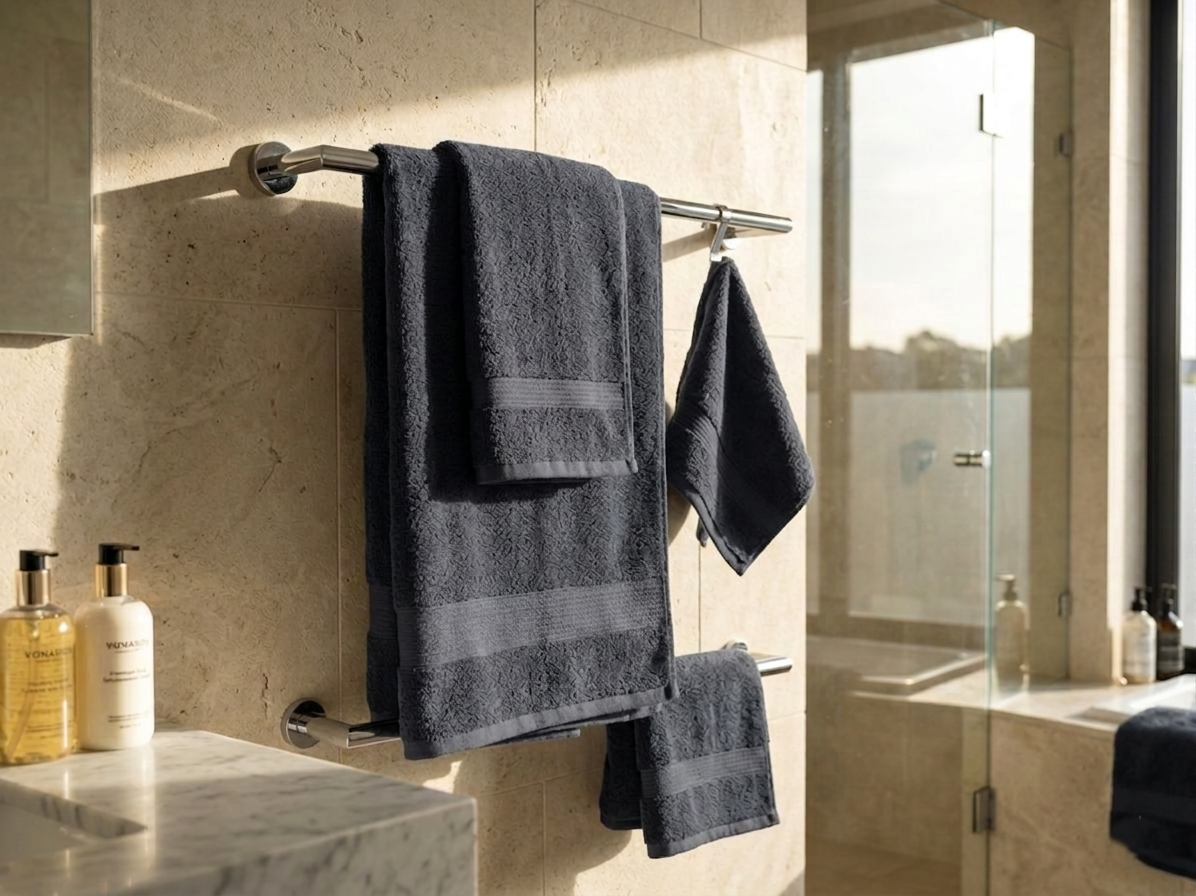 Ahlesa Home Premium Cotton 4-Piece Towel Set - Charcoal - Image 2