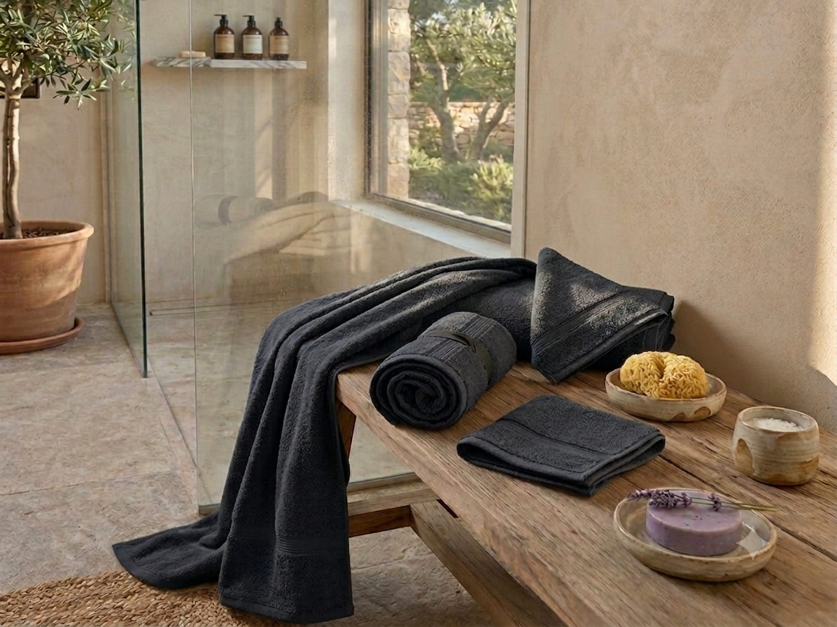 Ahlesa Home Premium Cotton 4-Piece Towel Set - Charcoal - Image 3