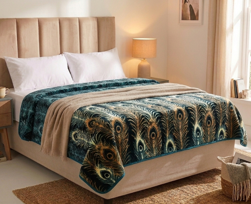 Emerald Peacock 1Ply Premium Mink Blanket - Queen