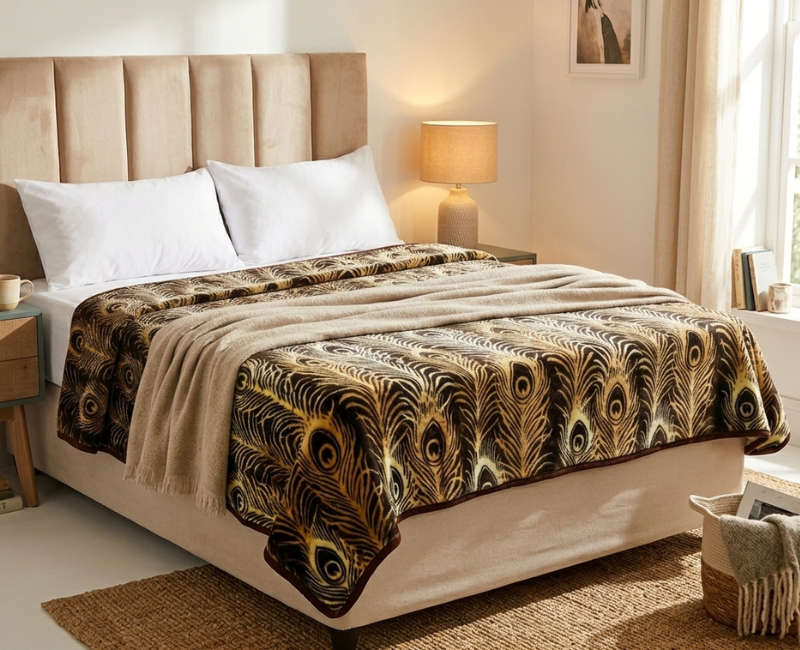 Golden Peacock 1Ply Premium Mink Blanket - Queen