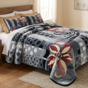 Graphic Rose & Slate1Ply Silver Mink Blanket - Queen