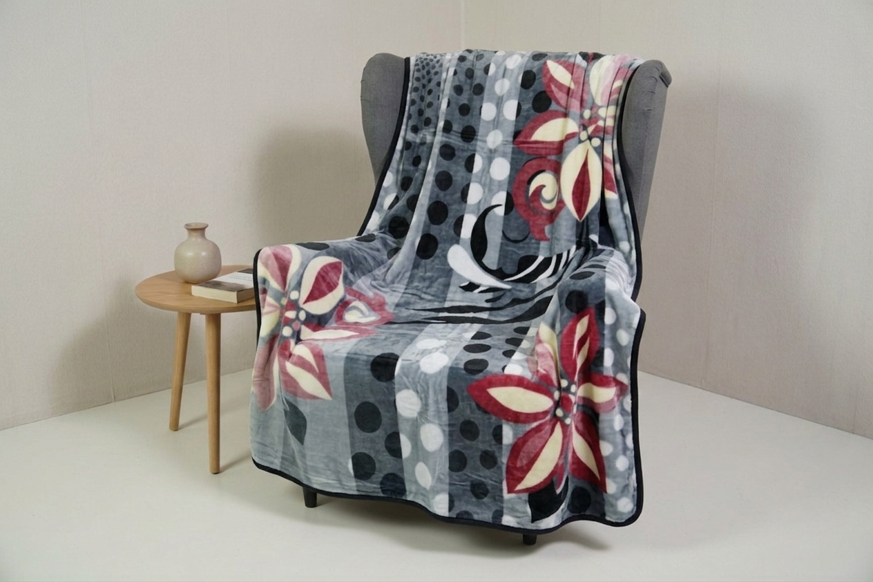 Graphic Rose & Slate1Ply Silver Mink Blanket - Queen - Image 2