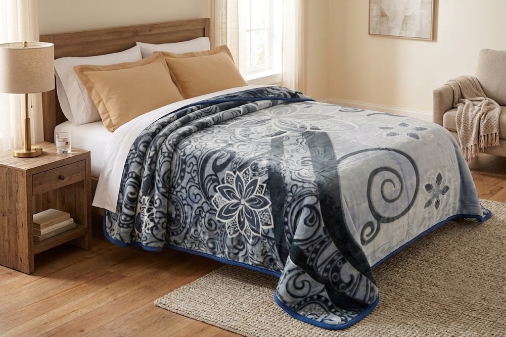 Graphite Swirl 1Ply Silver Mink Blanket - Queen