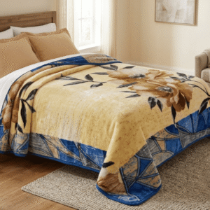 Queen Mink Blanket - Golden Amber Blossom